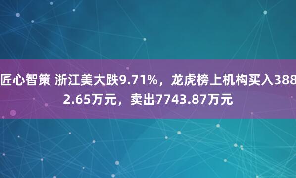 匠心智策 浙江美大跌9.71%，龙虎榜上机构买入3882.65万元，卖出7743.87万元